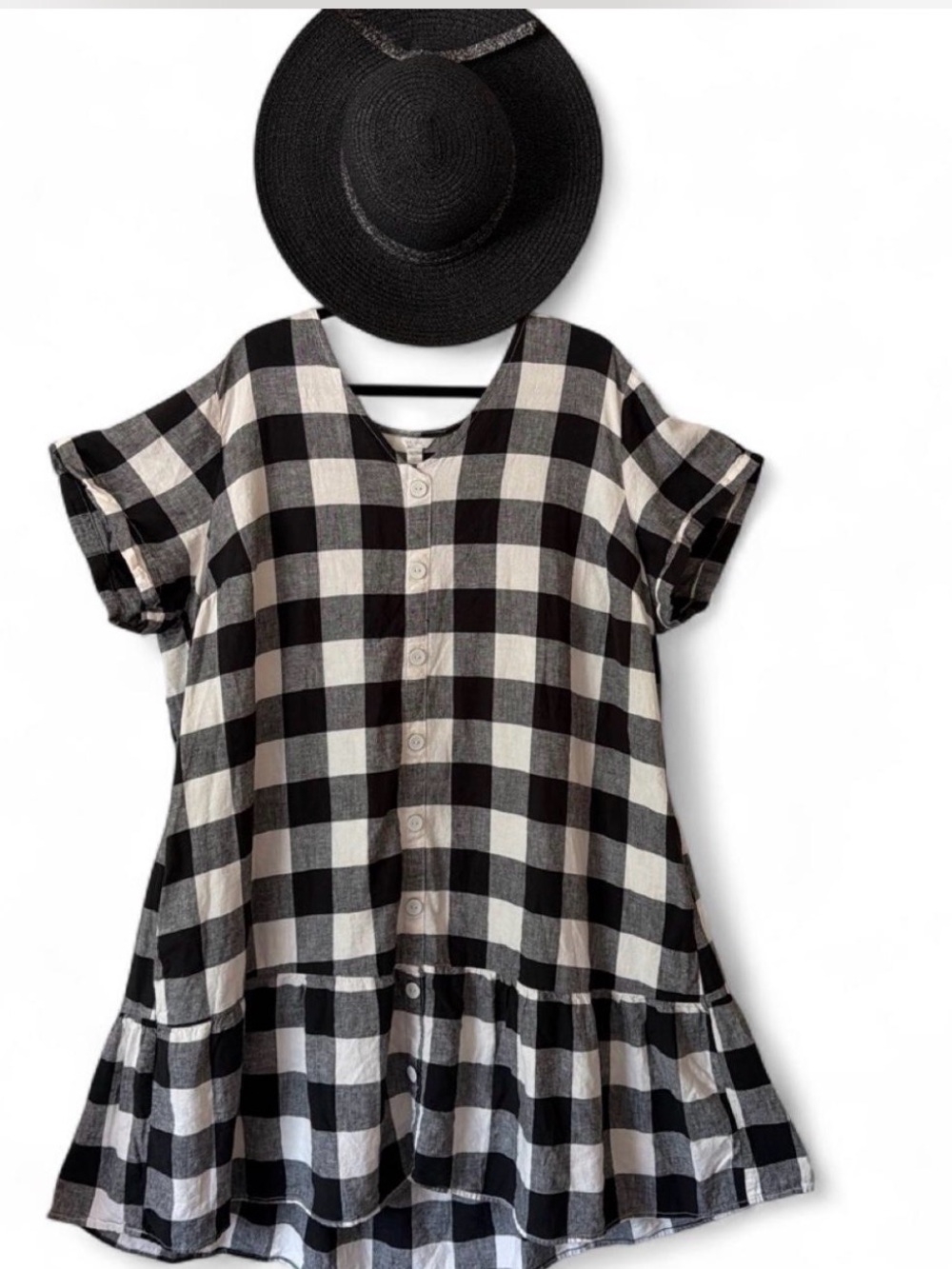 Women’s plus size linen blend buffalo check shift dress by EST 1946. 5X- 26/28 W